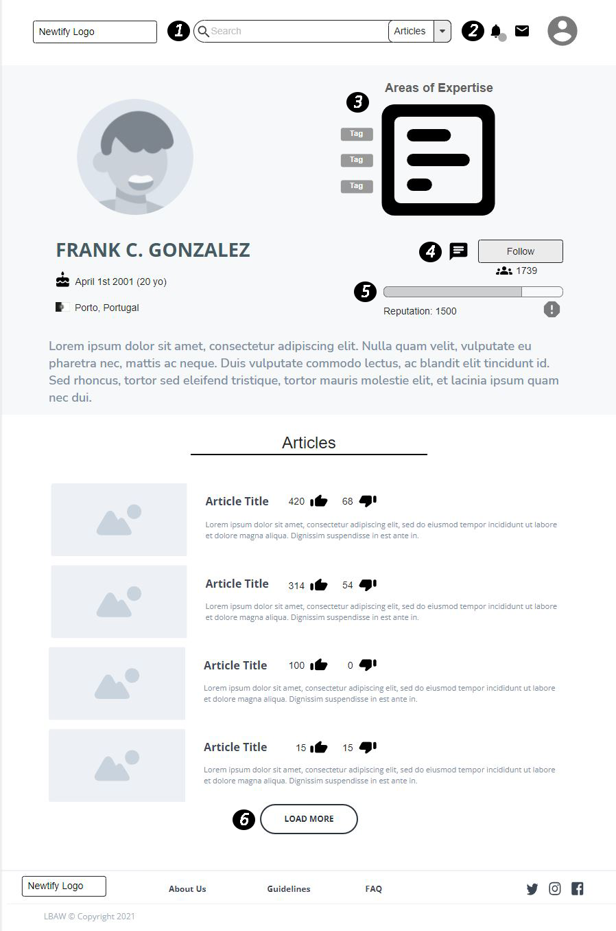 Profile Page's Wireframe